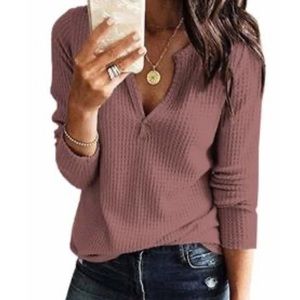 🧇Famulily Waffle Knit Long Sleeve Thermal B Neck Shirt🧇